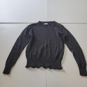 J Crew Sweater Womens Small Black Pullover Gold Button Linen Old Money Preppy